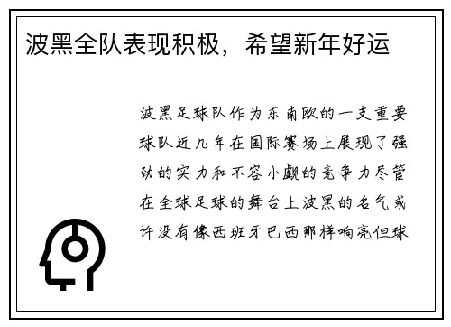 波黑全队表现积极，希望新年好运