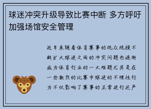 球迷冲突升级导致比赛中断 多方呼吁加强场馆安全管理